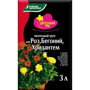 биоПочвогрунтЦветочный рай д/ Роз,бегония 3л/6шт