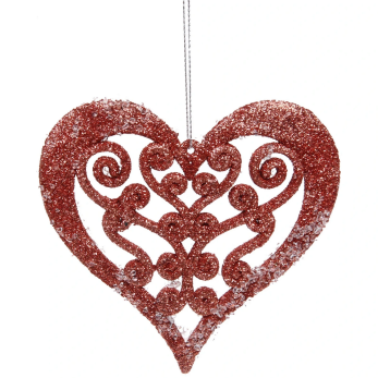 Подвеска на Елку Блестящее сердце 12см  Янтарь