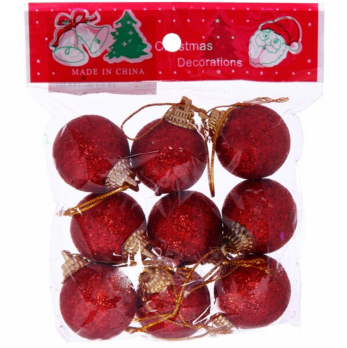 Шары  елочные набор 3 см , 9 шт*2010526  блест Красный