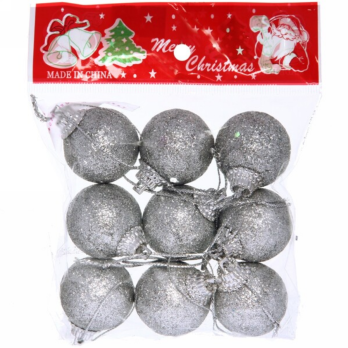 Шары  елочные набор 3 см , 9 шт*2010528 блест. СЕРЕБРО