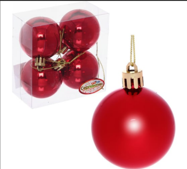 Шары  елочные набор 5 см, 4 шт*183846 Глянец КРАСНЫЙ