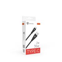 Кабель для зарядки Type-C, USB, 2м, 3А,36 Вт*931613 черный